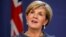 FILE - Australian Foreign Minister Julie Bishop speaks at a joint press conference with New Zealand's Foreign Minister Gerry Brownlee in Sydney, Australia, May 4, 2017. 