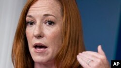 白宫发言人莎琪（Jen Psaki）2021年9月23日在白宫记者会上