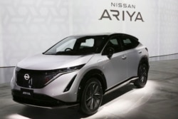 Nissan Motor Co.'s new electric crossover Ariya is displayed at Nissan Pavilion in Yokohama near Tokyo Tuesday, July 14, 2020.