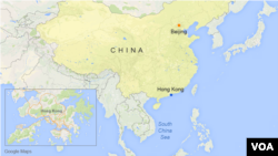 Peta China dan letak kota Hong Kong dan Beijing.
