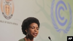 South Africa's Nkoana Mashabane newly elected President of COP 17, speaks during the climate conference opening ceremony held in the city of Durban, South Africa, November 28, 2011.