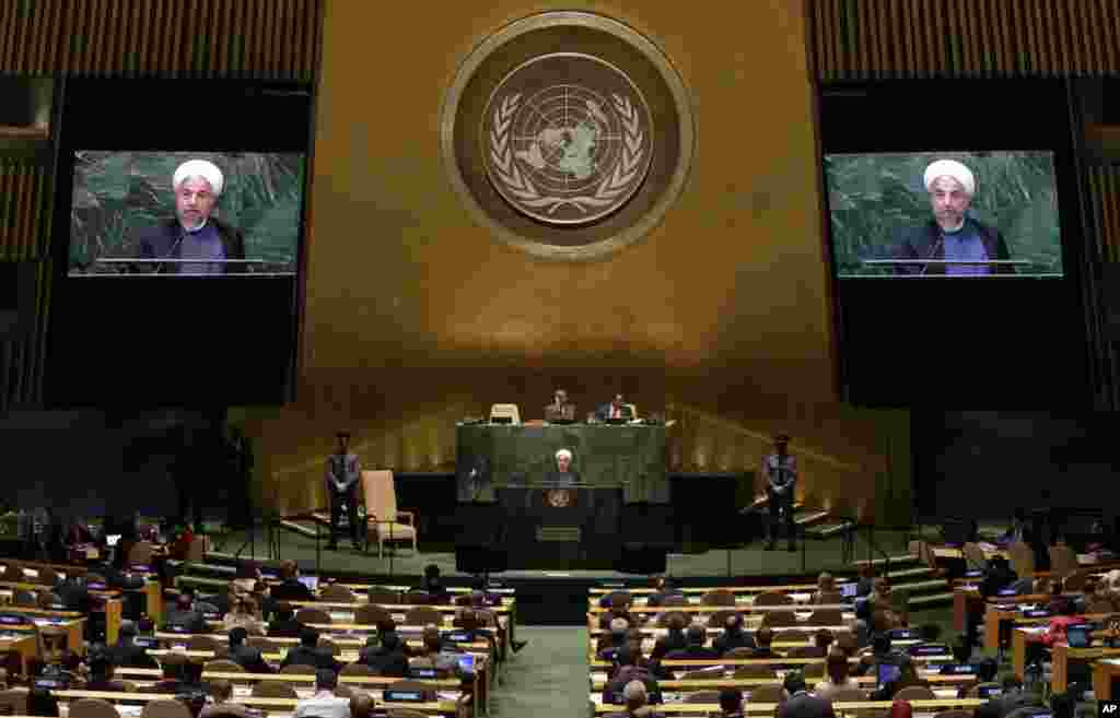 Iranian President Hassan Rouhani addresses the 69th session of the United Nations General Assembly, at U.N. headquarters,&nbsp; New York, Sept. 25, 2014. 