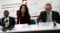 Lawyer Amal Clooney (C) takes her place by Mohamed Nasheed (L) at the start of a news conference in central London, Britain, Jan, 25, 2016.
