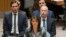 FILE - Jared Kushner, left, and Jason Greenblatt, right, listen as American Ambassador to the United Nations Nikki Haley speaks during a Security Council meeting on the situation in Palestine at United Nations headquarters, Feb. 20, 2018.
