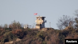 A North Korean guard post is seen in this picture taken near the demilitarized zone separating the two Koreas, in Paju, South Korea, Nov. 4, 2022.