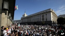 Protesters surrounded the new National Assembly building, demanding government resignation in Sofia on Sept. 2, 2020.