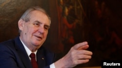 FILE - Czech President Milos Zeman gestures during a visit in Vienna, Austria, April 3, 2019.