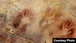 Hand prints dating from 37,000 years ago, and a red disk from 40,600 years ago (not pictured), in El Castillo Cave in Spain, are the oldest cave paintings in Europe. (Pedro Saura)
