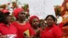 Members of various civil society organisations (CSOs) protest against the delay in securing the release of the abducted schoolgirls who were kidnapped, in Abuja April 30, 2014. Dozens of protesters gathered outside Nigeria's parliament on Wednesday called