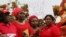 Members of various civil society organisations (CSOs) protest against the delay in securing the release of the abducted schoolgirls who were kidnapped, in Abuja April 30, 2014. Dozens of protesters gathered outside Nigeria's parliament on Wednesday called
