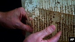 US professor David Lafevor handles a volume of slave registries inside Espiritu Santo Church in Old Havana, Cuba, as he works to digitize it, Jan. 12, 2017. 