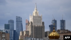 A view of the Russian Foreign Ministry headquarters in Moscow on April 29, 2021. 
