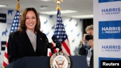 La vicepresidenta de Estados Unidos, Kamala Harris, habla en la sede de su campaña presidencial en Wilmington, Delaware, el 22 de julio de 2024.