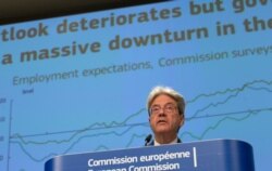 European Commissioner for Economy Paolo Gentiloni speaks during a media conference on the summer 2020 economic forecast at EU headquarters in Brussels, July 7, 2020.