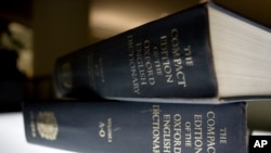 FILE - An Oxford English Dictionary is shown at the headquarters of the Associated Press in New York, Aug. 29, 2010. 