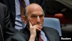 U.S. diplomat Elliott Abrams listens during a meeting of the U.N. Security Council called to discuss the Venezuelan situation at U.N. headquarters in New York, Feb. 28, 2019.