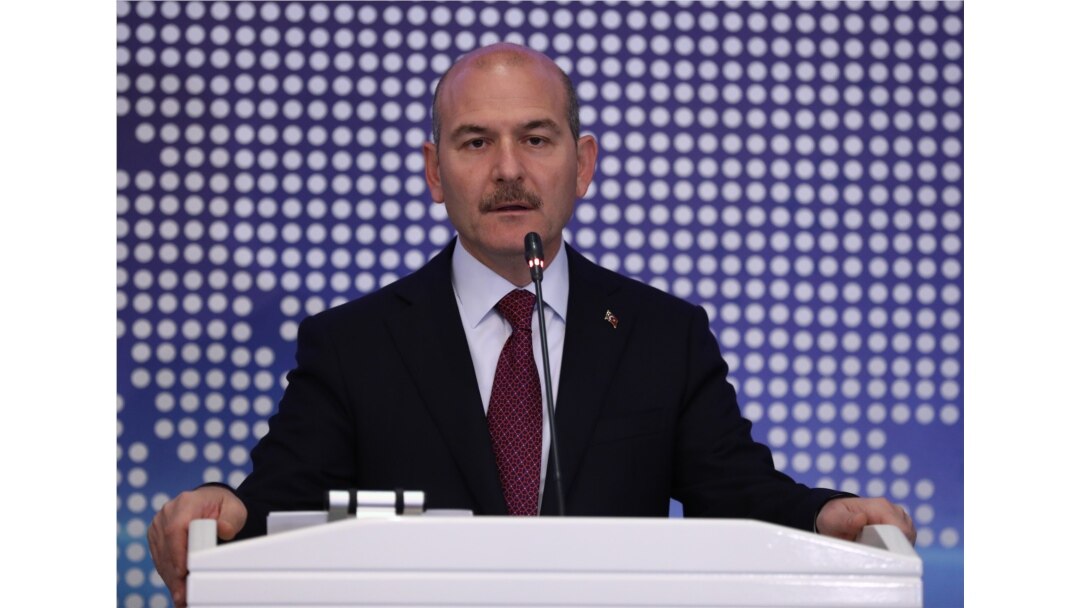 Turkey's Interior Minister Suleyman Soylu delivers a speech in Ankara, Oct. 3, 2019.