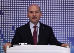 Turkey's Interior Minister Suleyman Soylu delivers a speech in Ankara, Oct. 3, 2019.