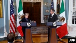 (FILE) State Secretary Antony Blinken and Mexican Foreign Secretary Alicia Barcena.