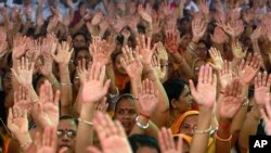 Members of the Jain community during a protest in Mumbai, India, Aug. 24, 2015.