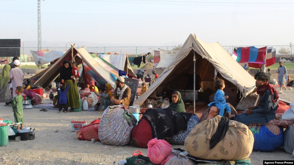 Afghan refugees rest in tents at a makeshift shelter camp in Chaman, a Pakistani town on the border with Afghanistan, on Aug. 31, 2021.