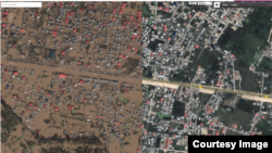 Google map of Srinagar, in the Kashmir valley, before and after after flood waters of Sept., 2014. (Used with permission from Google)