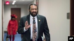 FILE - Rep. Al Green, D-Texas, arrives for a Democratic Caucus meeting on Capitol Hill in Washington, Nov. 29, 2017.