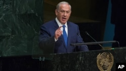 PM Israel Benjamin Netanyahu memberikan pidato pada Sidang Majelis Umum PBB hari Kamis (1/10). 