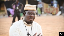 Aristide Tarnagda, the creator  manager  of Recreatrales, an planetary   theatre  festival held successful  Ouagadougou, Burkina Faso, speaks to reporters Oct. 28, 2024.