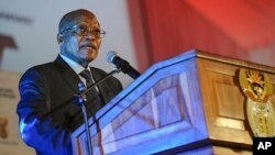 South African President Jacob Zuma speaks near Pretoria, April 4, 2017. 