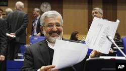 Iranian ambassador to the IAEA, Ali Asghar Soltanieh, at board of governors meeting, Vienna, Nov. 18, 2011.