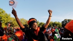 A supporter of Idrissa Seck, presidential candidate of the coalition "Idy 2019," reacts at a campaign rally in Thies, Senegal, Feb. 3, 2019. 