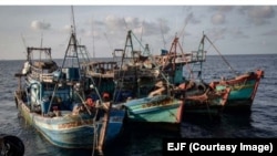 FILE PHOTO - These Vietnamese vessels were detained while illegally fishing in the Gulf of Thailand, 2019. (Photo courtesy of Environmental Justice Foundation)