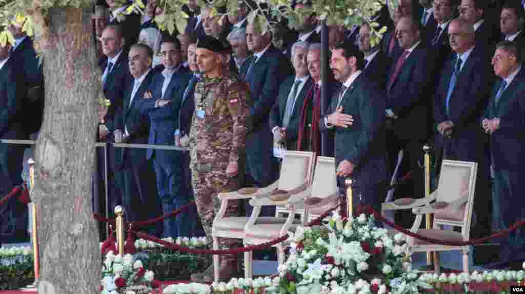 Perdana Menteri Saad Hariri menghadiri parade militer dalam perayaan Hari Kemerdekaan Lebanon di Beirut, Lebanon, 22 November 2017.&nbsp;