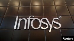 The logo of Infosys is pictured inside the company's headquarters in Bengaluru, India, April 13, 2017. 