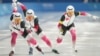 Japan team competes during the men's team sprint at the Speed Skating during the 9th Asian Winter Games in Harbin, China, Feb. 10, 2025. 