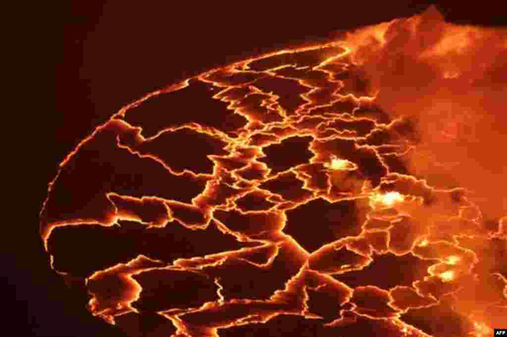 March 31: Magma churns and gushes in the lava lake of Mount Nyiragongo, one of Africa's most active volcanos, in Goma, Congo. (Rebecca Blackwell/AP)