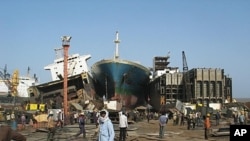 Shipbreaking yard at Alang beach, Gujarat province, India, 2009.