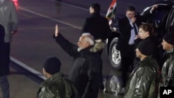 Indian Prime Minister Narendra Modi waves to members of the Indian community upon his arrival at Joint Base Andrews, Maryland, on Feb. 12, 2025. Modi and U.S. President Donald Trump are scheduled to meet at the White House today.