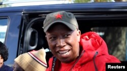 Julius Malema, leader of South Africa's the opposition Economic Freedom Fighters Party (EFF) party arrives to cast his ballot for the country's parliamentary and provincial elections, in Polokwane, South Africa, May 8, 2019