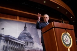 Senate Minority Leader Sen. Chuck Schumer of N.Y., speaks during a news conference on Capitol Hill in Washington, Feb. 5, 2020.