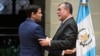 U.S. Secretary of State Marco Rubio, left, embraces Guatemalan President Bernardo Arevalo after a news conference at the Culture Palace in Guatemala City on Feb. 5, 2025.