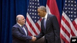 제 69차 유엔총회 참석 차 뉴욕을 방문한 하이데르 알 아바디 이라크 총리(왼쪽)가 24일 바락 오바마 미국 대통령과 면담했다.