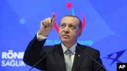 Turkey's President Recep Tayyip Erdogan speaks during a meeting in Istanbul, July 21, 2017.