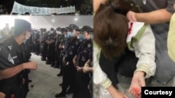 2021年6月，南京师范大学中北学院学生在校内举行抗议遭到警方的暴力对待。（照片来自苹果日报推特）