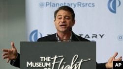 Planetary Resources Inc. co-founder and co-chairman Peter Diamandis speaks at a news conference in Seattle, April 24, 2012. 