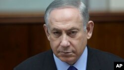 Israeli Prime Minister Benjamin Netanyahu chairs the weekly Cabinet meeting, in Jerusalem, Feb. 19, 2017. 