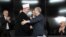 FILE - The President of the World Federation of Bergen-Belsen Associations, Menachem Rosensaft (R) and the religious leader of Bosnian Muslims, Husein Kavazovic (L) embrace after signing a "Jewish-Muslim Initiative for Peace" in Srebrenica on January 27, 2024