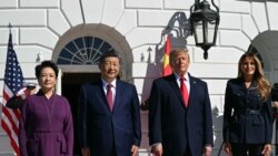 US President Donald Trump and First Lady Melania Trump greet China's President Xi Jinping and his wife Peng Liyuan at the South Portico of the White House during an arrival ceremony as they are invited for tea in Washington, DC, on September 25, 2026.