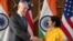 Indian Minister of External Affairs Sushma Swaraj shakes hands with U.S. Defense Secretary James Mattis before the start of the 2+2 meeting at the Ministry of External Affairs in New Delhi, Sept. 6, 2018. 